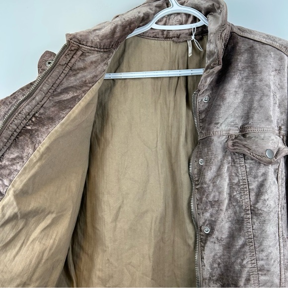 Free People Velvet Trucker Jacket size XS/S crushed velvet oversized mauve tan - Picture 9 of 14